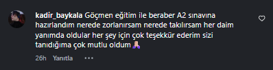 A2 sınavına hazırlandığını anlatan öğrenci yorumu
