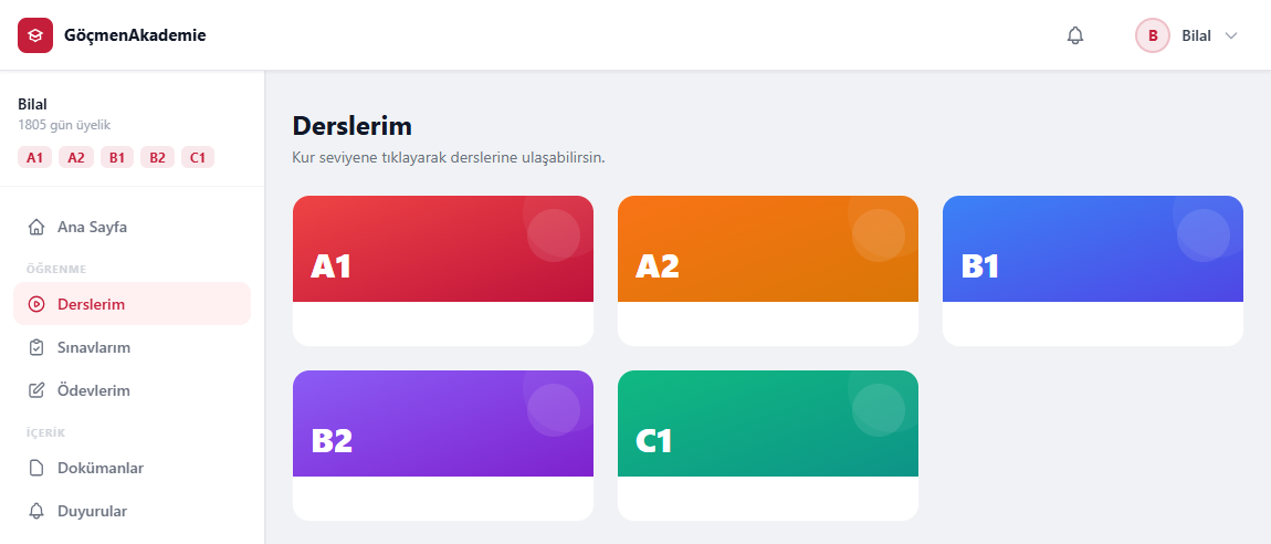 GöçmenAkademie platform ekranı