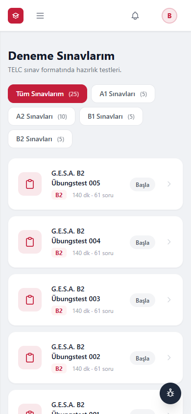 Platformun mobil görünümü